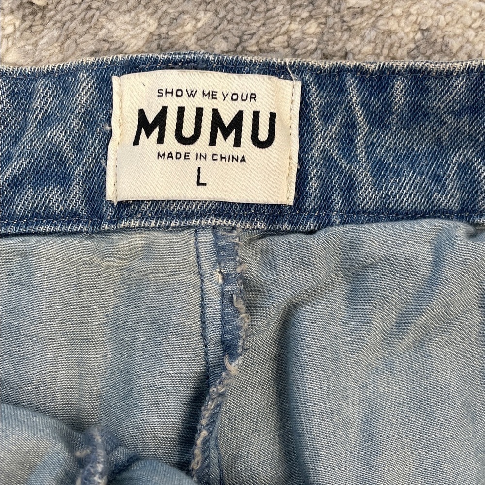 New Show Me Your Mumu Lohan Mini Skirt Skort Ozone Indigo Denim Sz L - Picture 8 of 16